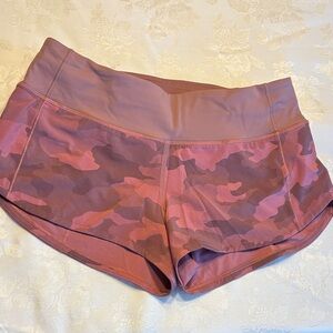 Lululemon Speed Up Shorts, pinkish purple camo